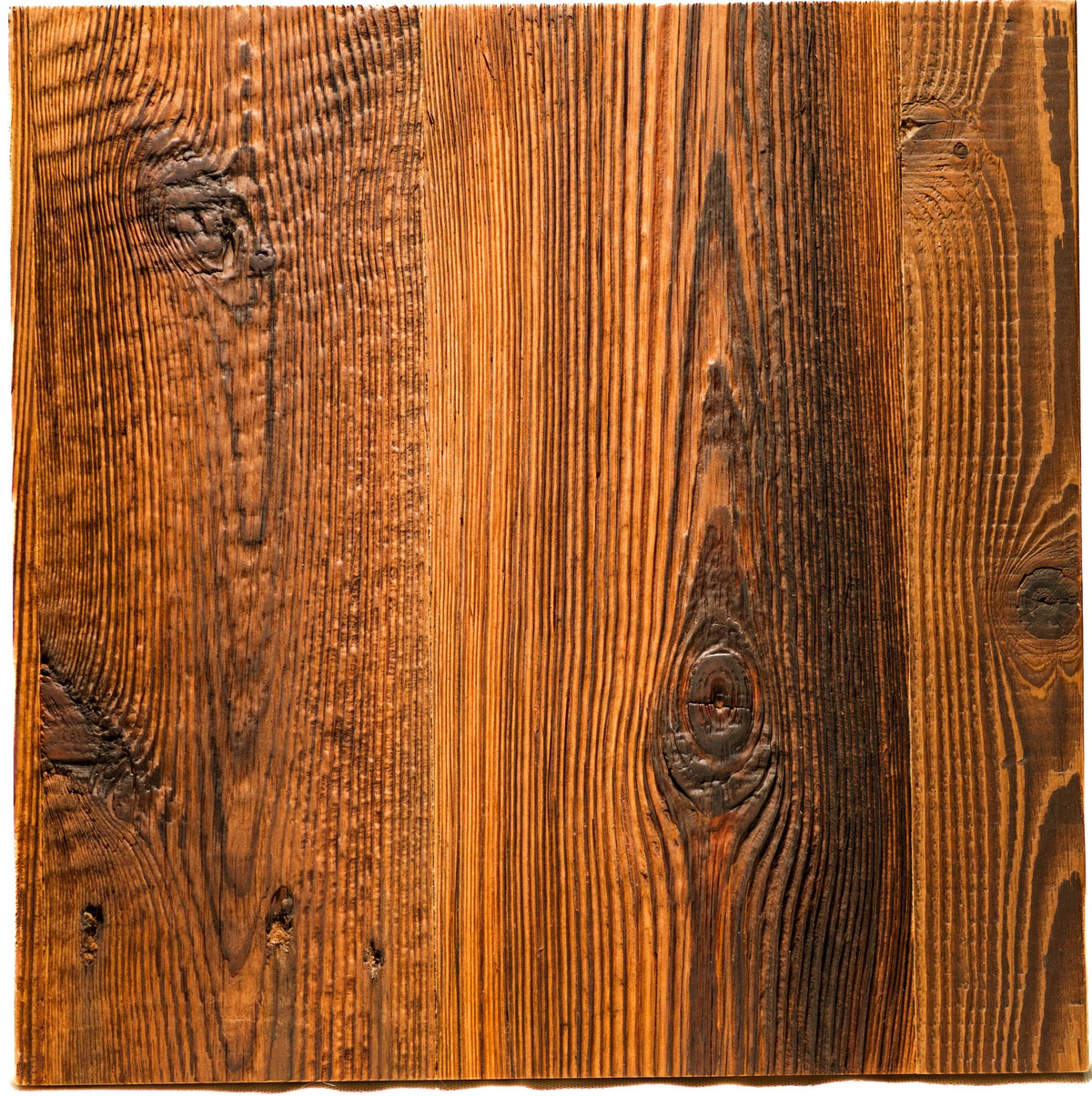 Engineered reclaimed wood sample in Brown finish