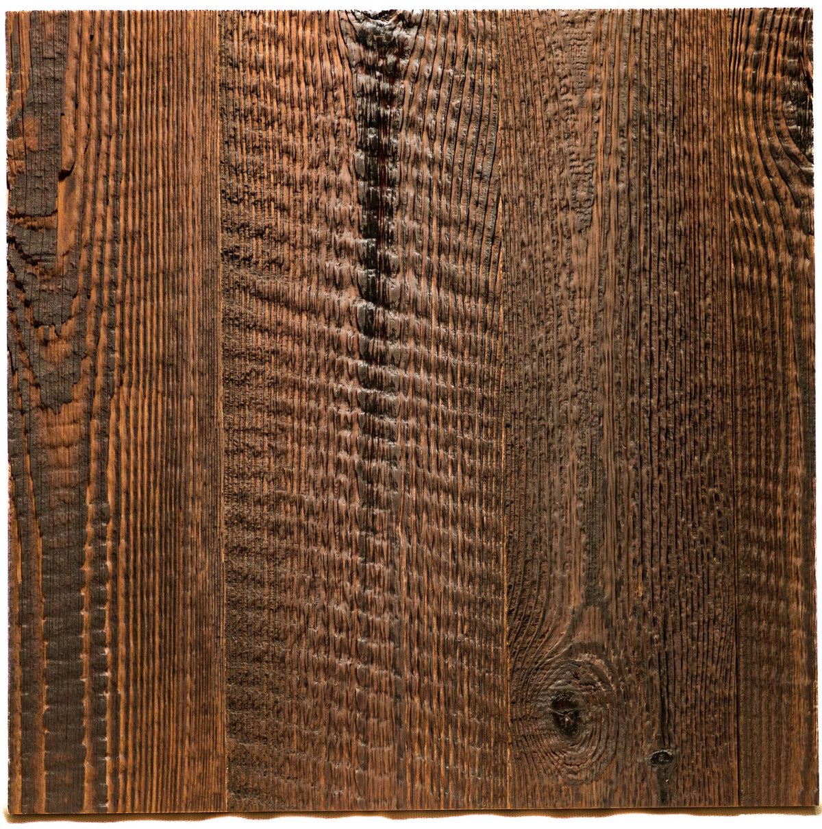 Engineered reclaimed wood sample in Chocolate finish