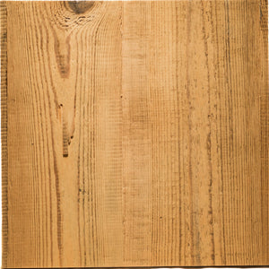 A square sample of natural wood paneling with visible grain patterns and knots, shown against a plain white background.