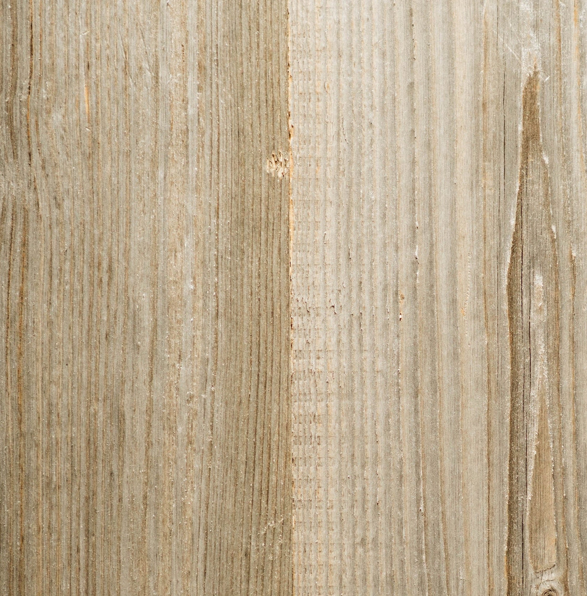 A square sample of weathered solid wood paneling with vertical grain patterns in shades of brown and beige, isolated on a white background. For shelves and worktops