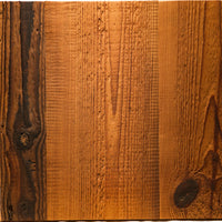 A square wooden board or panel with a warm honey-brown wood grain texture and darker knots, centered on a plain white background.