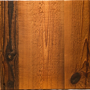 A square wooden board or panel with a warm honey-brown wood grain texture and darker knots, centered on a plain white background.