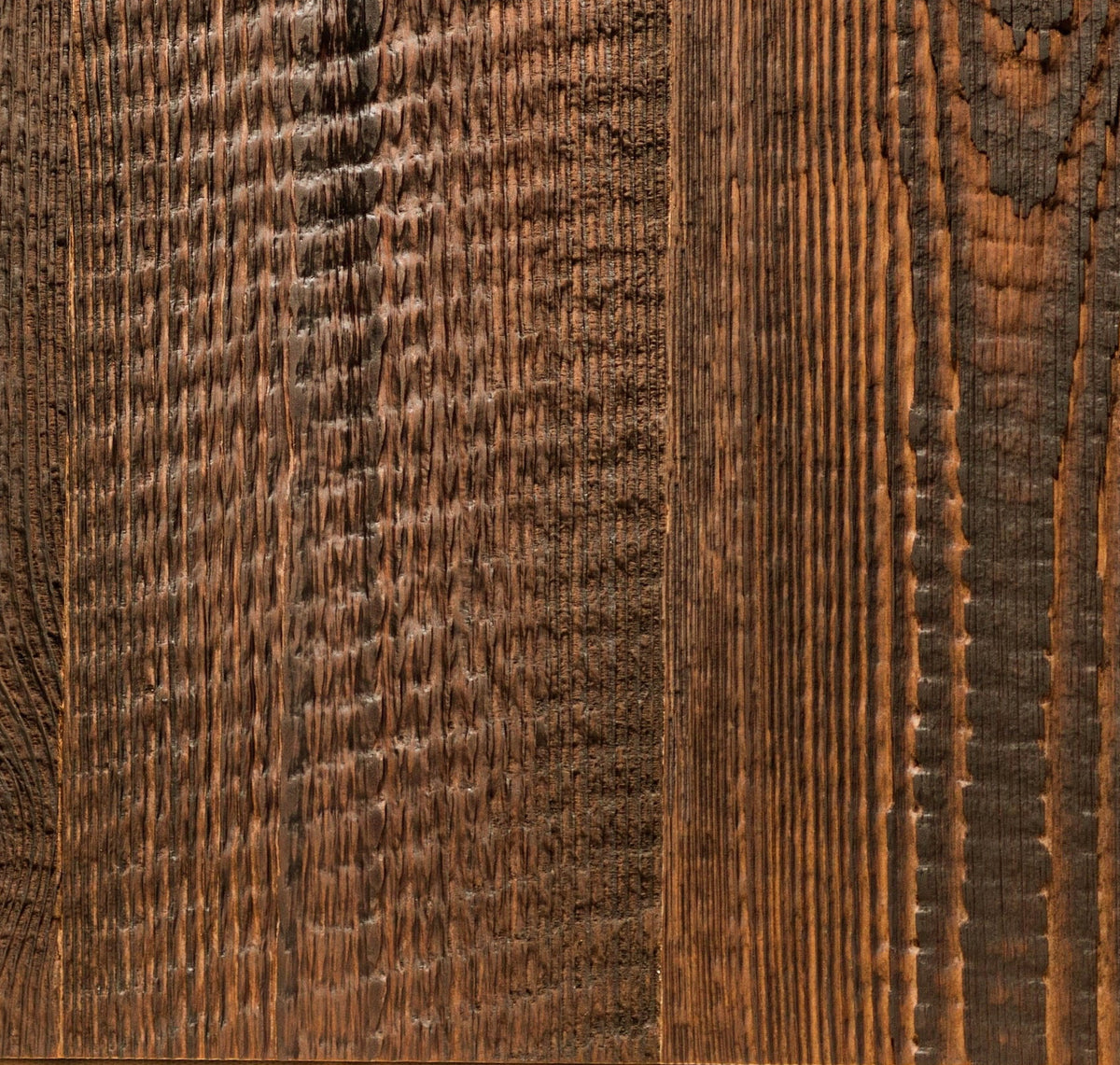 Chocolate brown solid reclaimed wood sample with grain texture, for cupboard doors