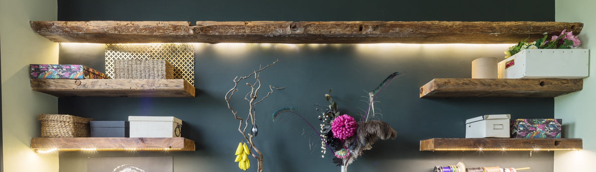 Modern rustic solid wood shelf on floating bracket 