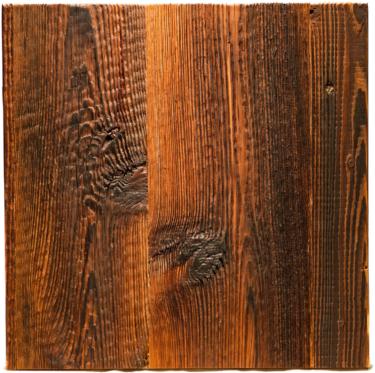 Engineered reclaimed wood sample in Dark Brown finish